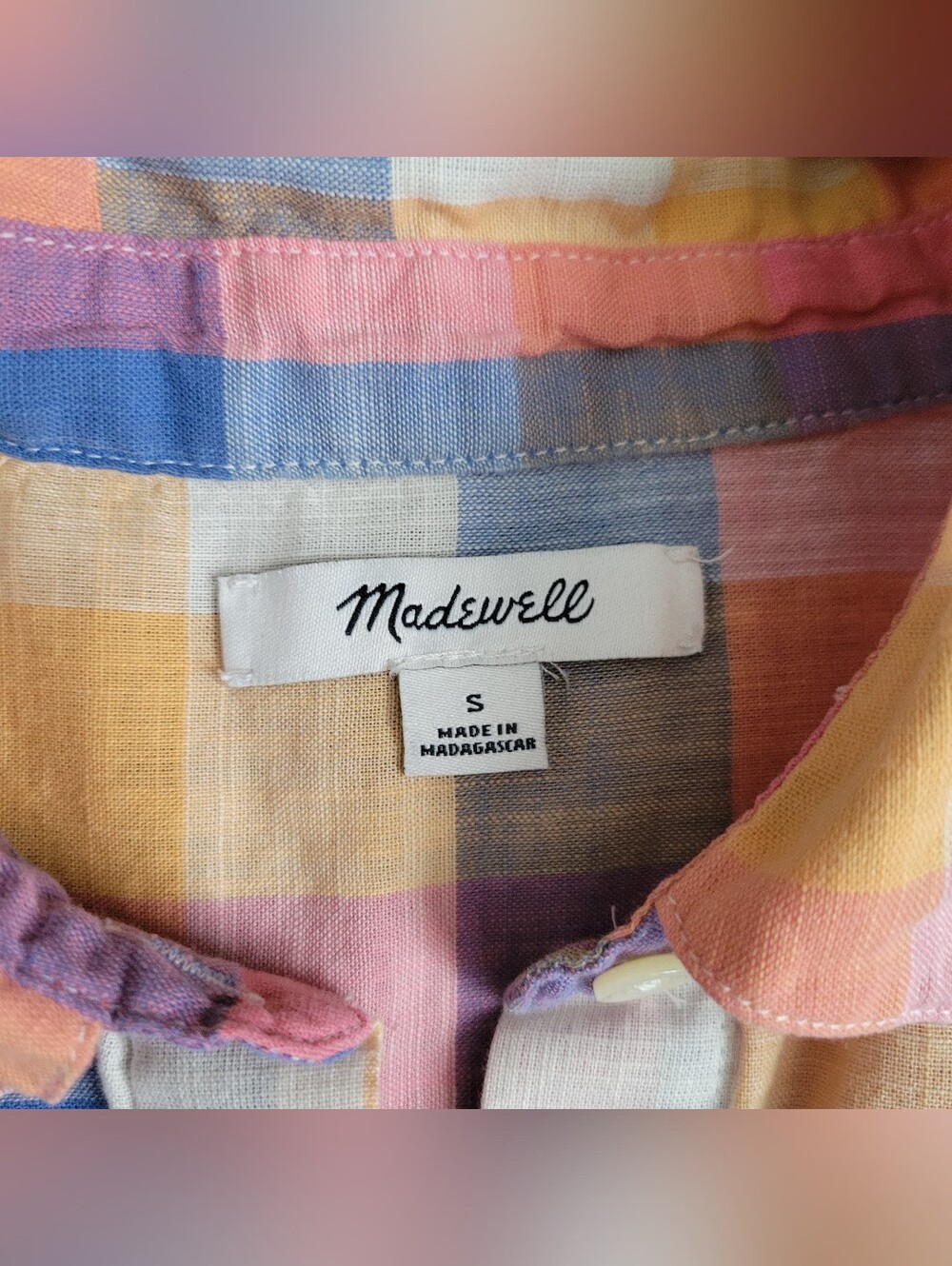 Madewell Hilltop Shirt Rainbow Check Top Button Up Down Plaid Blue Orange Small - Picture 4 of 8